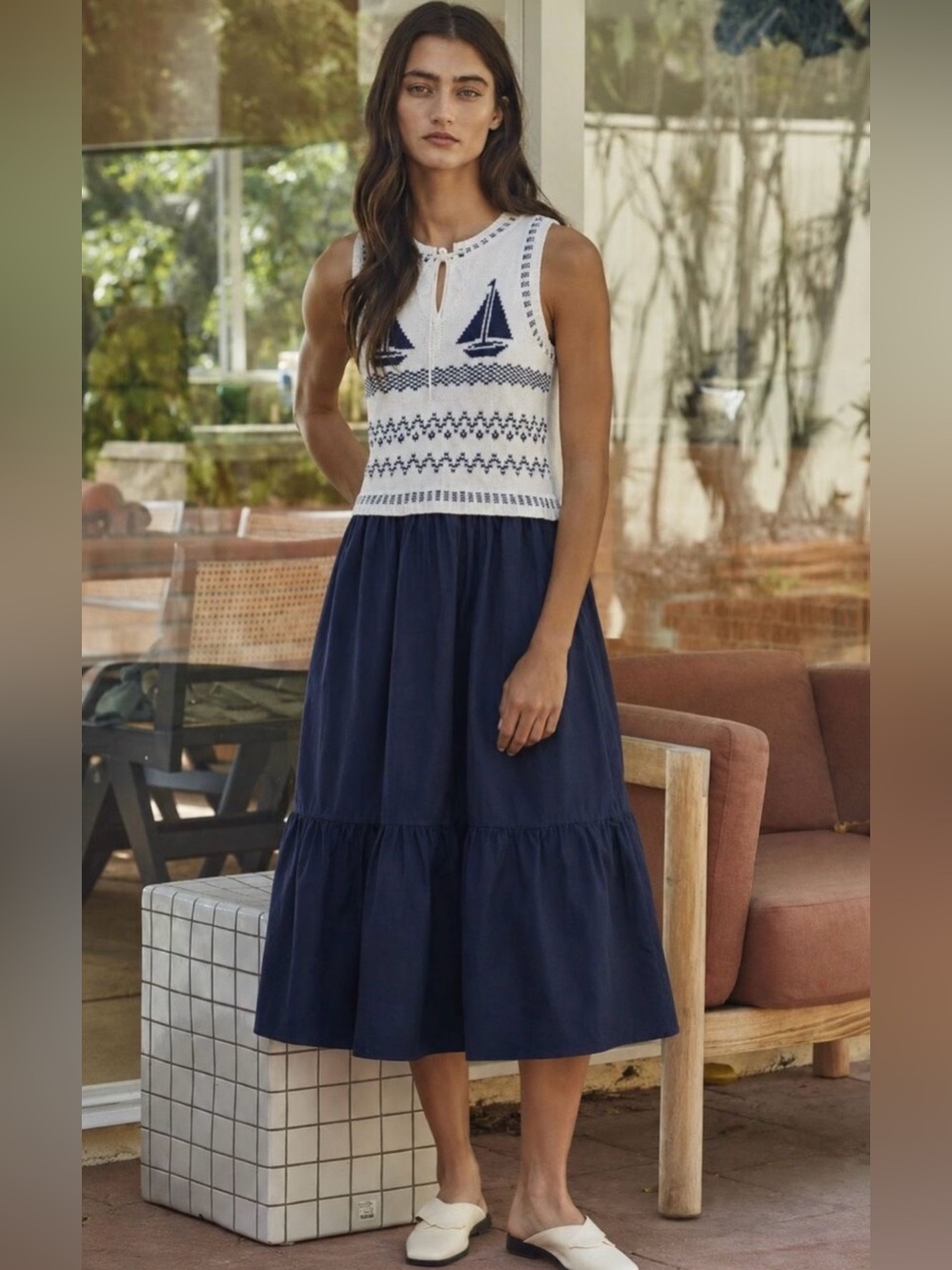 Moon River Sailboat Print Midi Dress